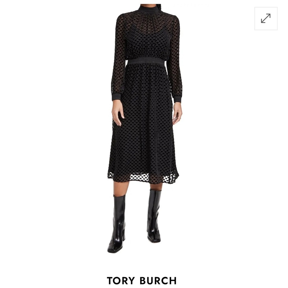Tory Burch Velvet Devore Black Lace Midi Dress size 12